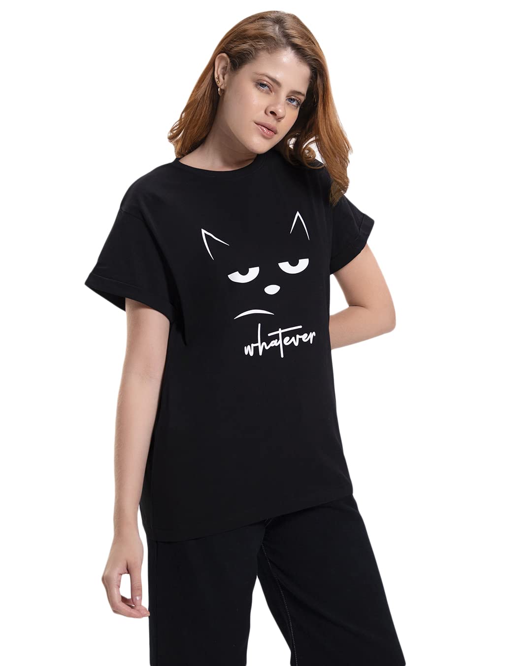 Bewakoof Womens Printed 100% Cotton T-Shirt - Boyfriend Fit, Round Neck, Half Sleeves