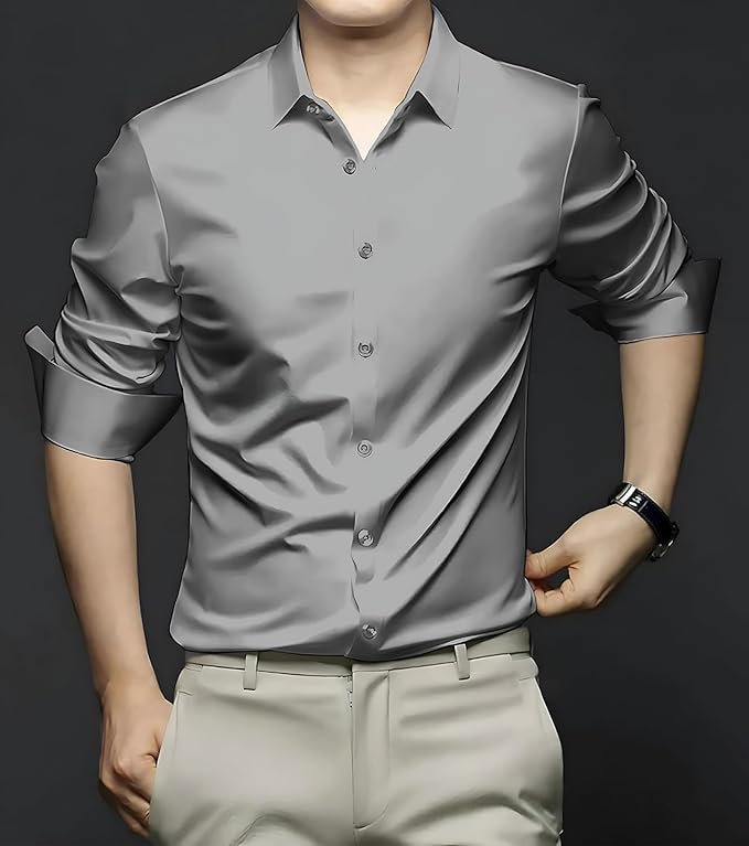Deelmo Combo Of MenS Stylish Solid Satin Casual Shirt For Men Full Sleeves| Poly Satin Silk Shirt Pack Of 2