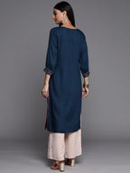 Libas Blue Printed Rayon Straight Kurta