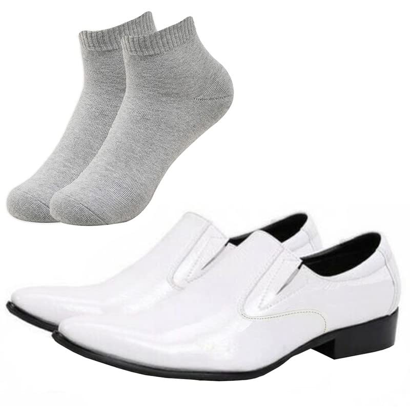 Vitoria l Men White Silipon White Formal Shoes with Light Gray Socks/7 7