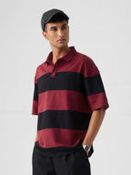 The Souled Store Colourblock: Red Flame Men and Boys Short Sleeves Collared Neck Cotton Oversized Polos