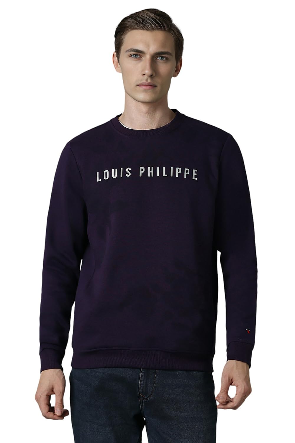 Louis Philippe MenS Polycotton Round Neck Sweatshirt (Lystcrgpk23653_Purple