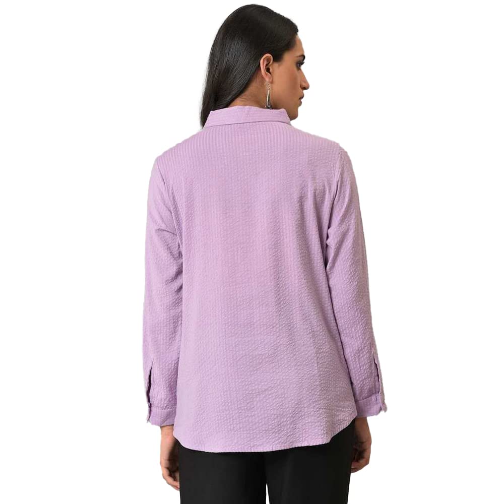 W Light Purple Textured Cotton Shirt-Style Top for Women