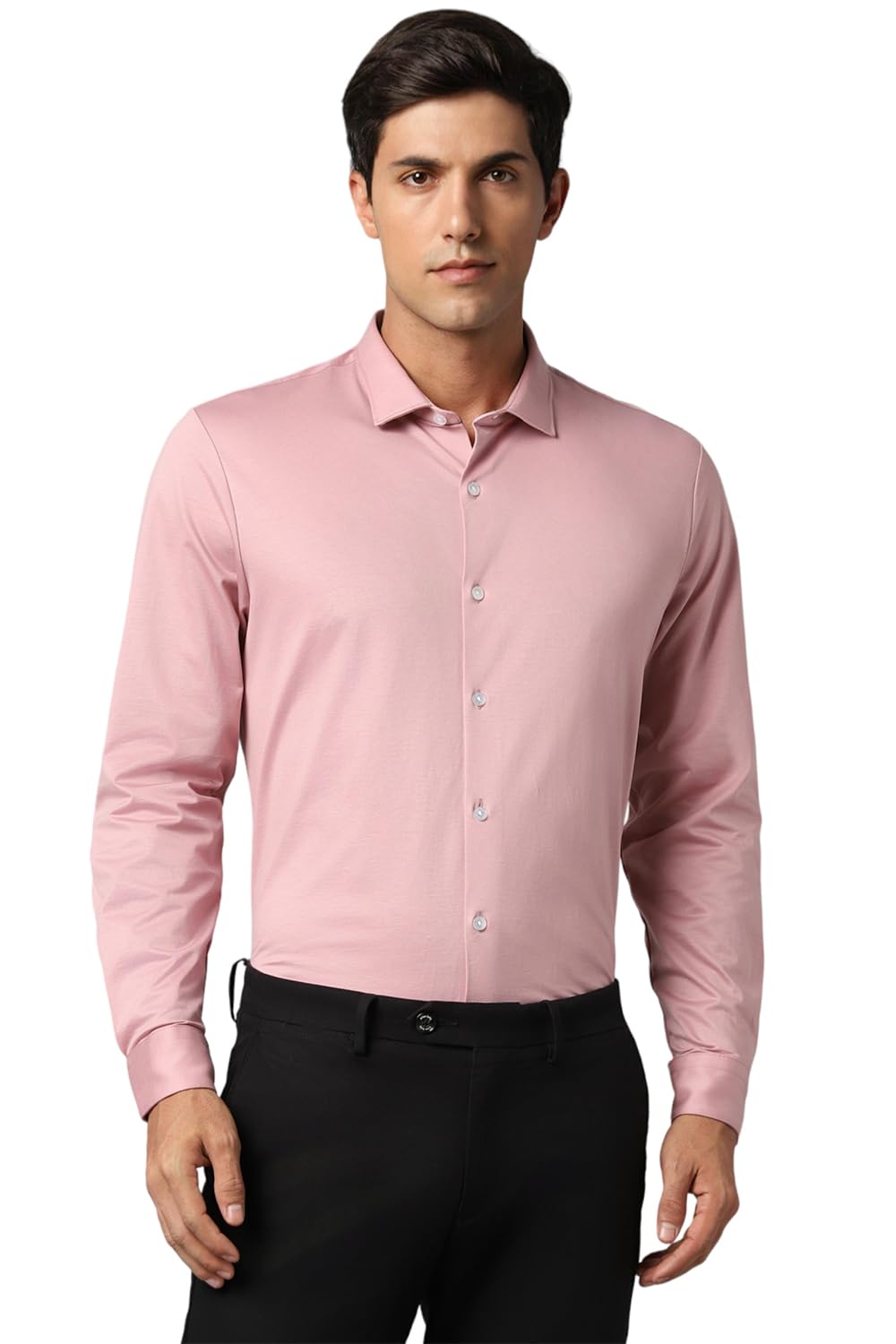 Louis Philippe Permapress Pink Wrinkle Free Slim Fit Solid Full Sleeves Shirt