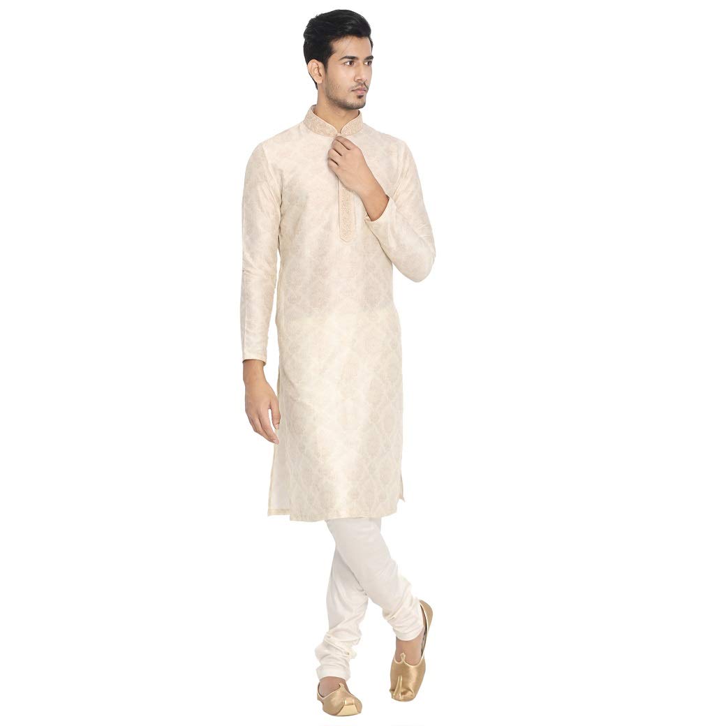 Manyavar Selfdesign Casual Kurta And Churidar Set For Men - (Light Biscuit, X-Large)