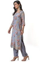 Soch Womens Blue Tissue Floral Print Kurta Set