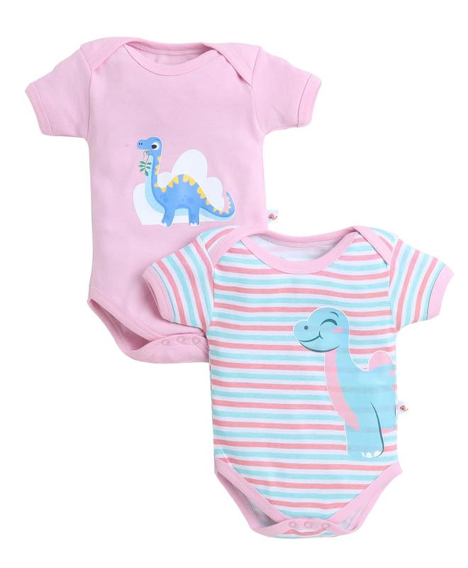 BUMZEE Pink & Green Girls Half Sleeves Bodysuit Pack Of 2 Age - 3-6 Months (Peb9497C-pnk.grn)