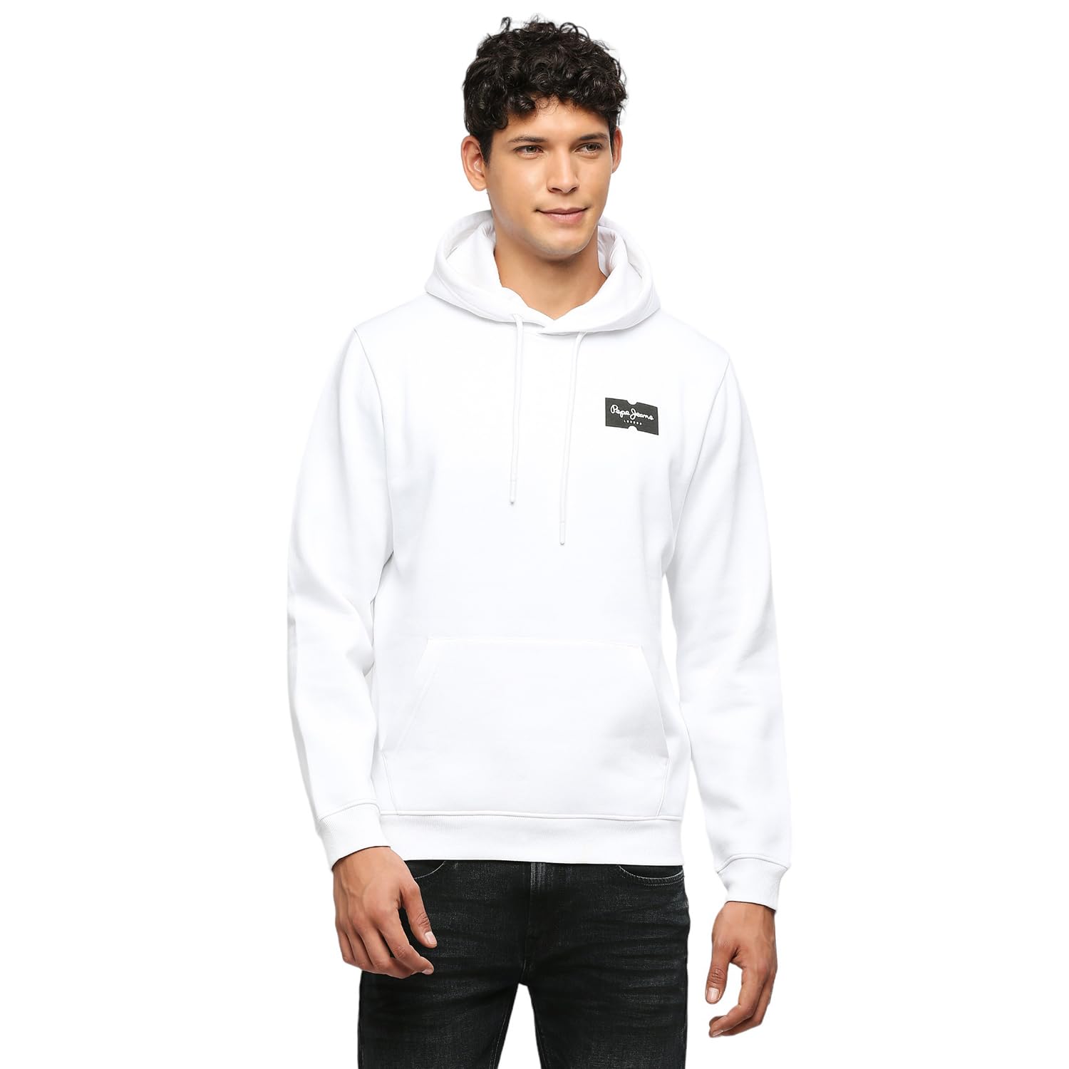 Pepe Jeans MenS Cotton Blend Hooded Neck Sweatshirt (Pm582622_White
