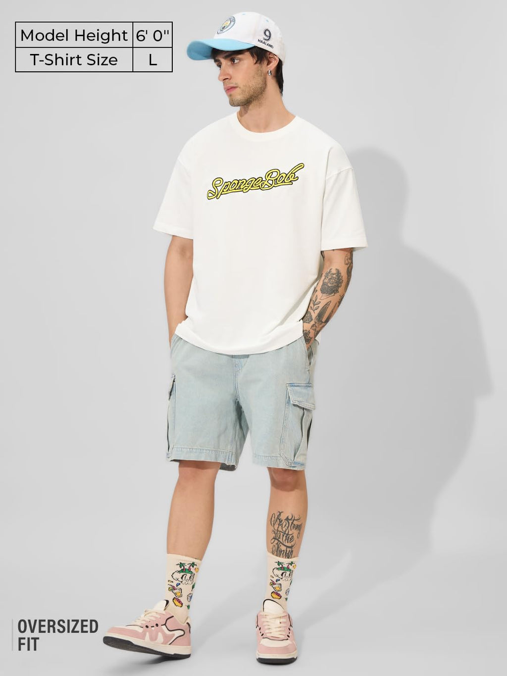 The Souled Store Official Spongebob: Bad Choices Men and Boys Short Sleeves Round Neck White Graphic Printed Cotton Oversized T-