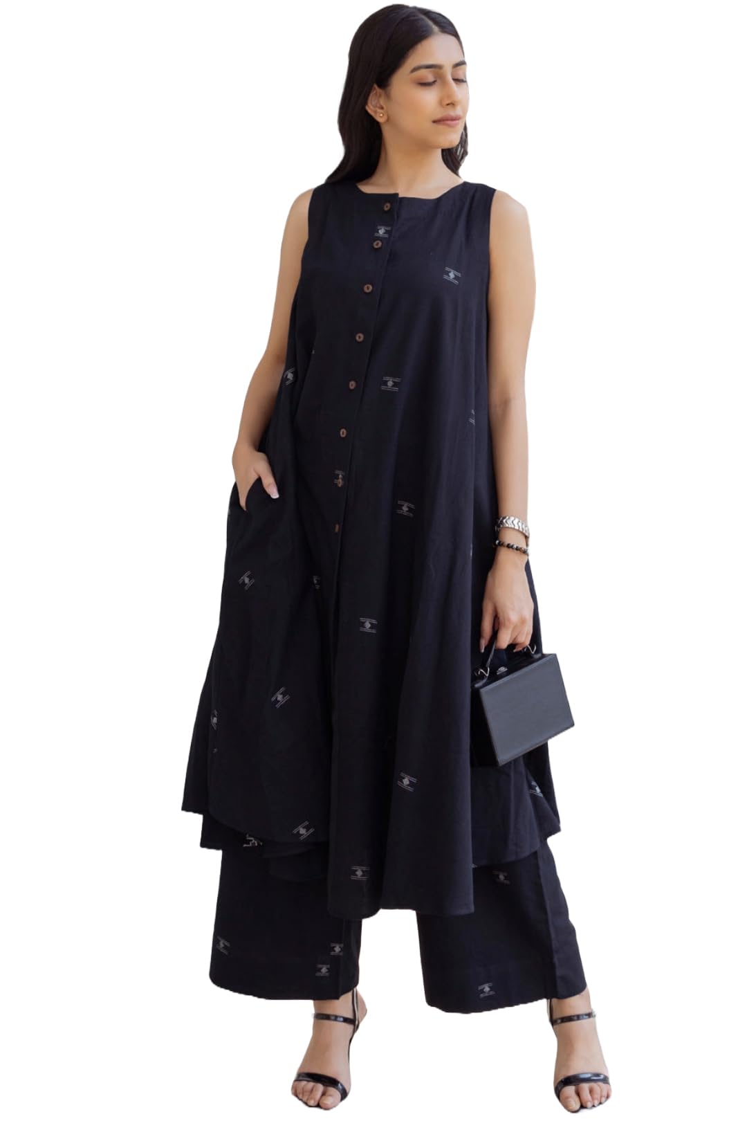 ANNI DESIGNER Womens Rayon Viscose A-Line Printed Kurta with Palazzo (Rawana Black_XXL_Black_XX-Large)