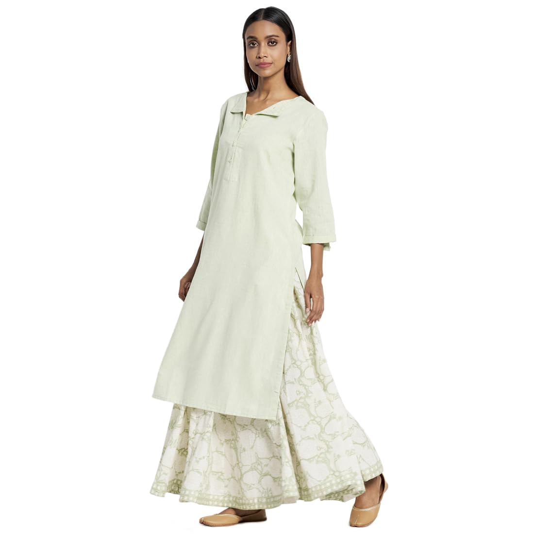 Fabindia Women'S Cotton Kurta With Suit-Skirt Set (10732804_Green