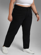 High Star Women Plus Size Mom Fit High-Rise Stretchable Jeans Black