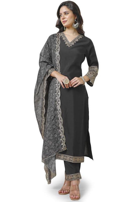 Soch Women Muslin Blend Embroidered Suit Set with Sequins Work