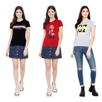 Preneum Womens Cotton Regular Fit Latest Graphic Stylish Printed Short Sleeves Casual T-Shirt || Latest Trendy & Styling (Pack