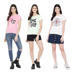 Preneum Womens Cotton Regular Fit Latest Graphic Stylish Printed Short Sleeves Casual T-Shirt || Latest Trending Style (Pack 3)