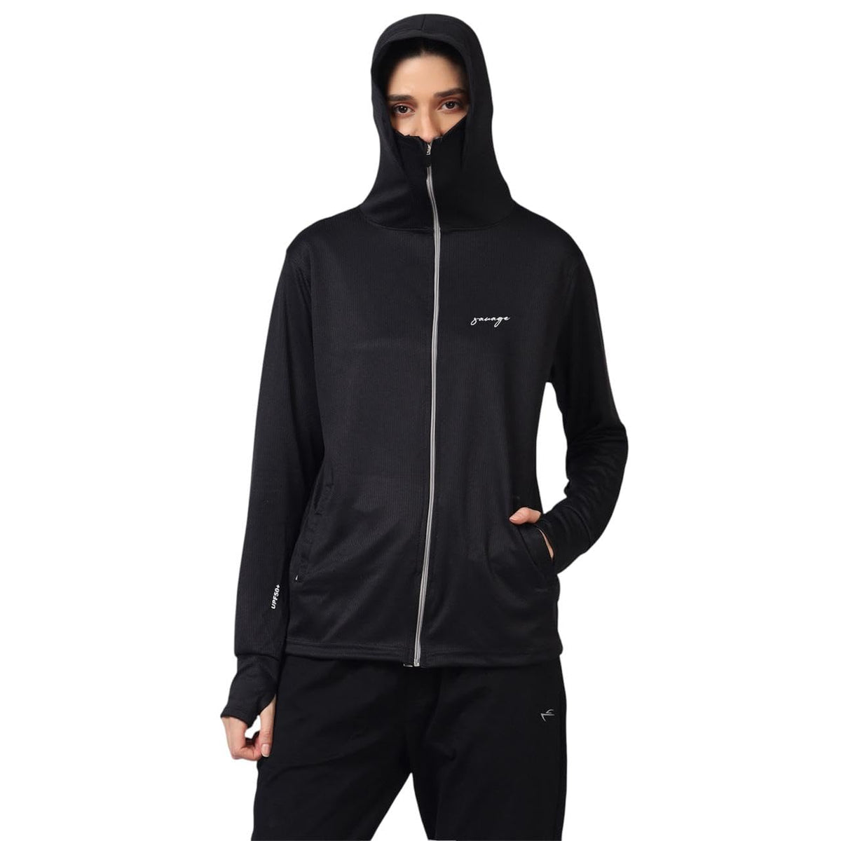 BE SAVAGE Womens UPF 50 Hooded Sunscreen Jacket  Lightweight Zipper Hoodie for Summer (Black, XXL) 2