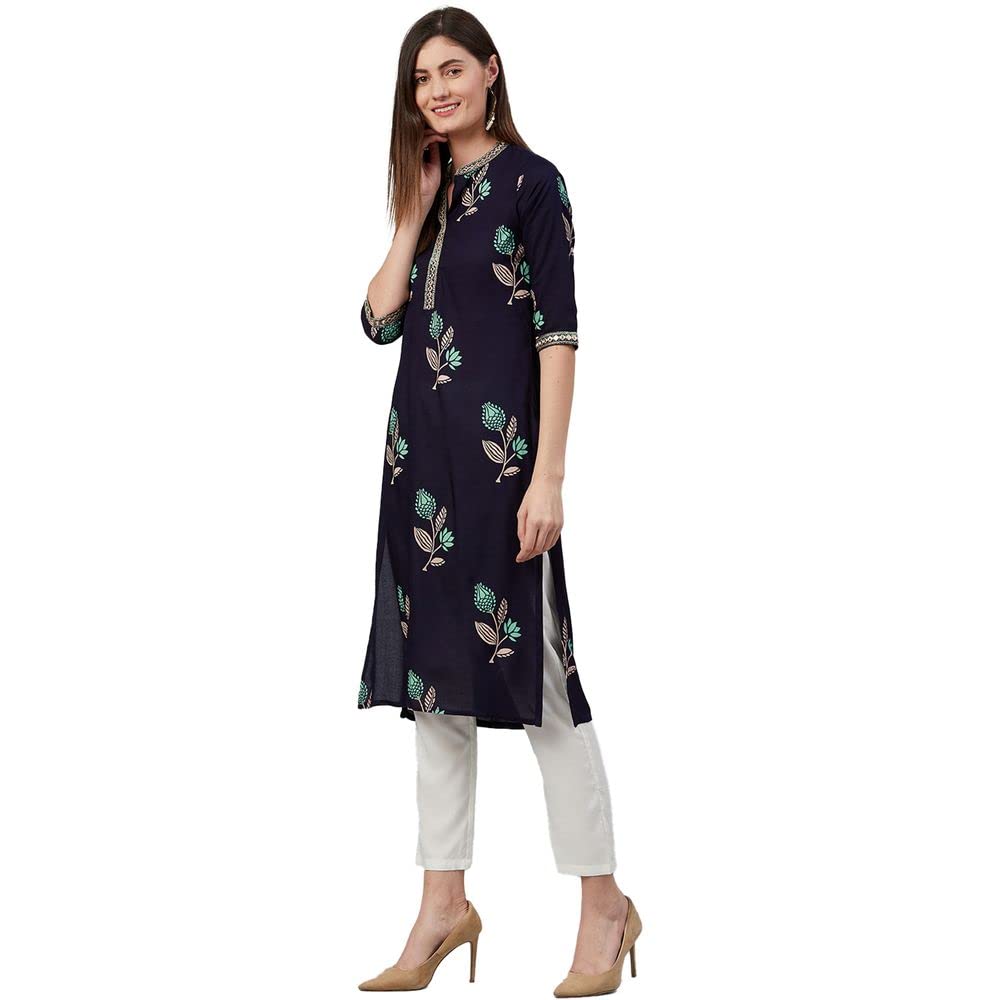 Anubhutee Women Rayon Straight Floral Printed Mirror Work Kurta