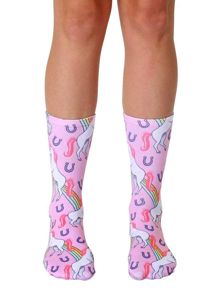 Living Royal Photo Sublimation Crew Socks, 3D Print, Colorful & Durable, One Size Fits Most, Made in USA, Unicorn and Rainbow De