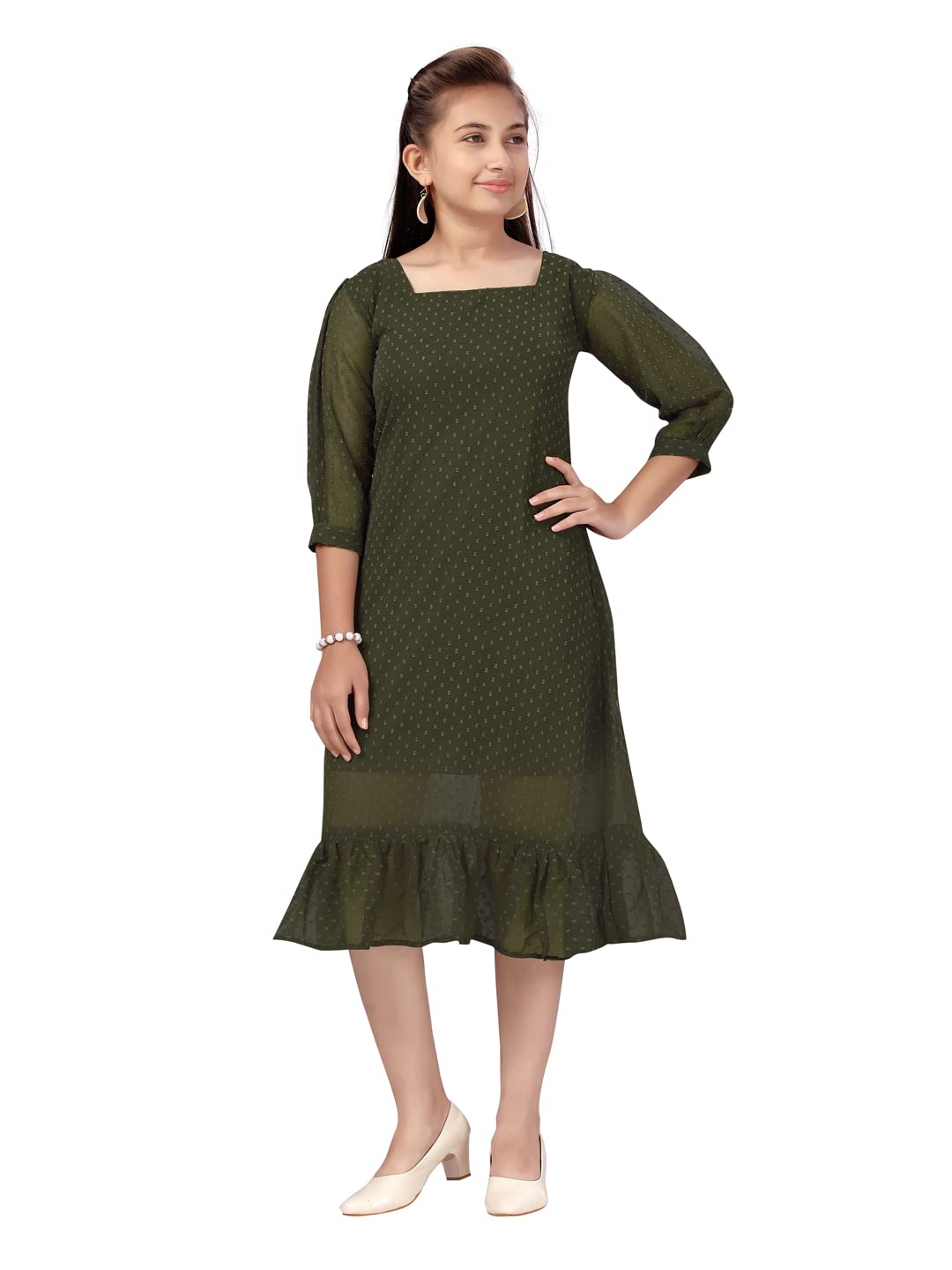 Aarika Girls Dark Green Color Dress (MY-DR-22101-GREEN-32)
