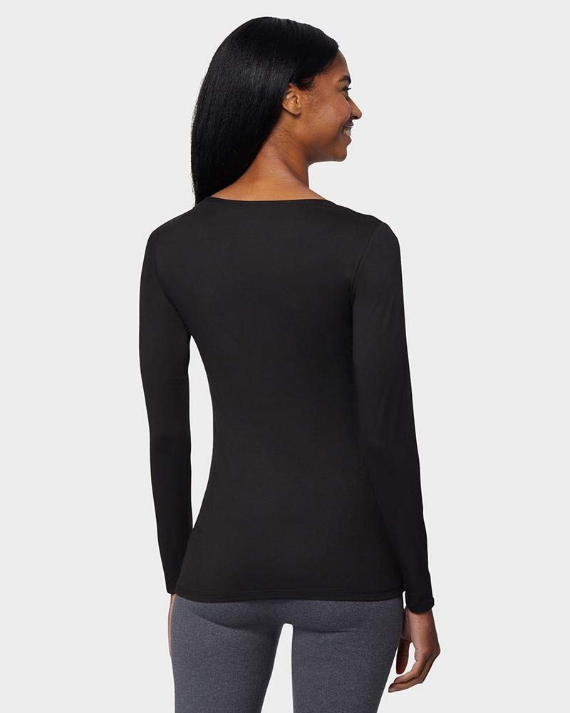 32 Degrees Heat Womens Ultra Soft Thermal Lightweight Baselayer Scoop Neck Long Sleeve Top, Black, Large