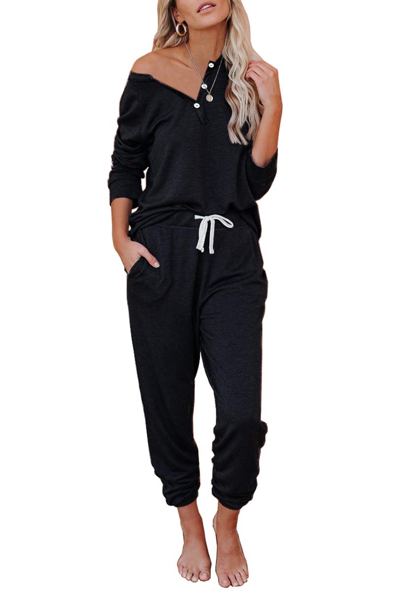 AUTOMET Lounge Sets for Women 2 Piece Pajamas Sets Loungewear Long Sleeve Soft Tops Tracksuit Sweatsuits with Jogger Sweatpants 