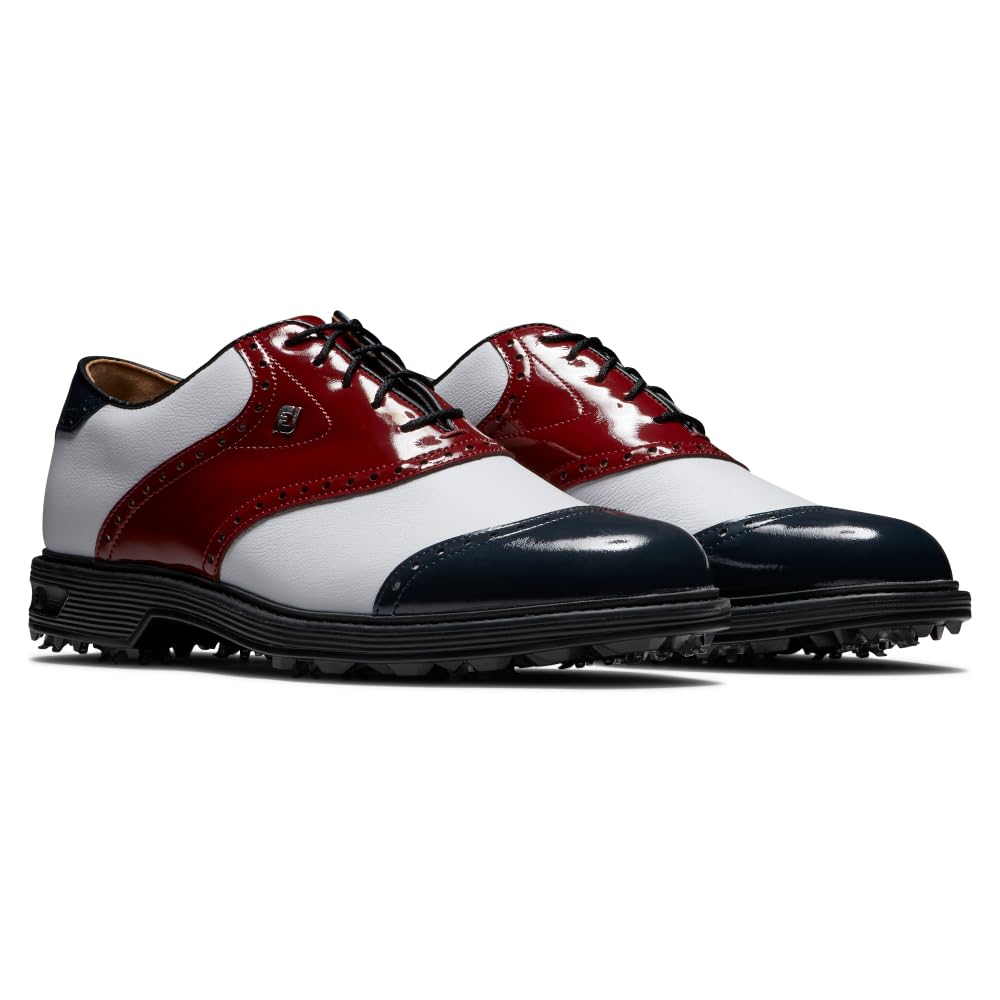 FootJoy Men's Premiere Series-Wilcox Golf Shoe, Red/White/Blue Patent, 9.5