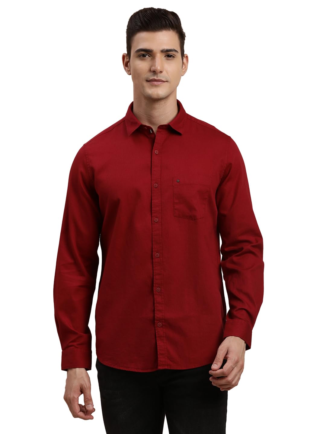 Turtle Men Pure Cotton Slim Fit Full Sleeve Red Solid Casual Shirt