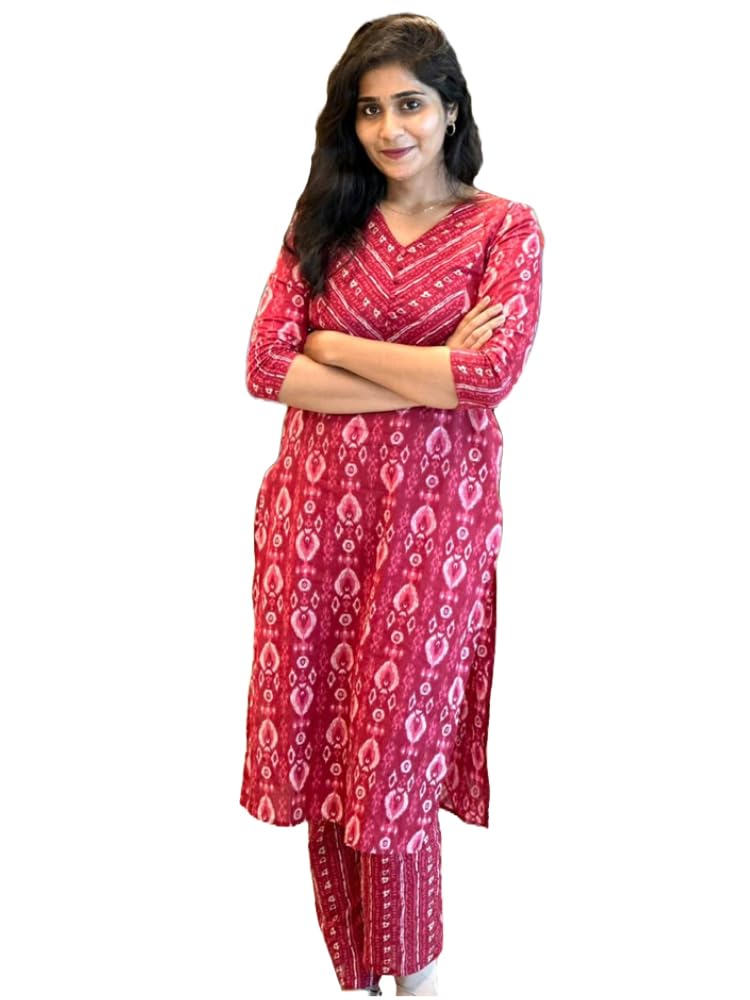 ANNI DESIGNER Womens Rayon Blend Straight Printed Kurta with Pant (Risto Pink_XL_Pink_X-Large)