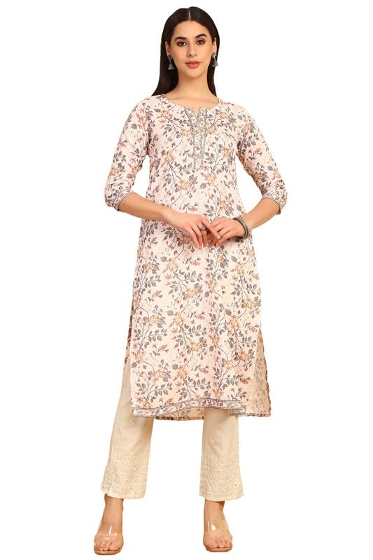 Soch Women Floral Printed Cotton Blend Kurta with Sequins
