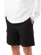 The Souled Store Solids: Deep Black Men and Boys Cotton Blend Knee Length Cargo Shorts