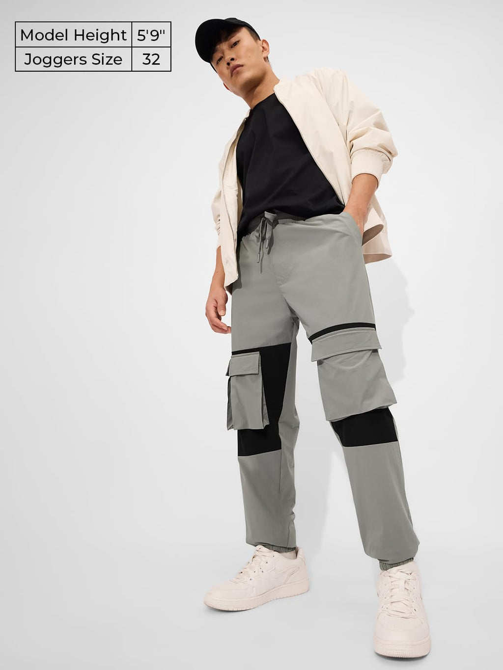 The Souled Store Space Time Men and Boys Drawstringed Black and Grey Nylon Blend Oversized Joggers