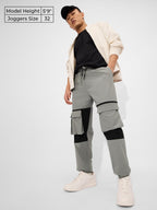 The Souled Store Space Time Men and Boys Drawstringed Black and Grey Nylon Blend Oversized Joggers
