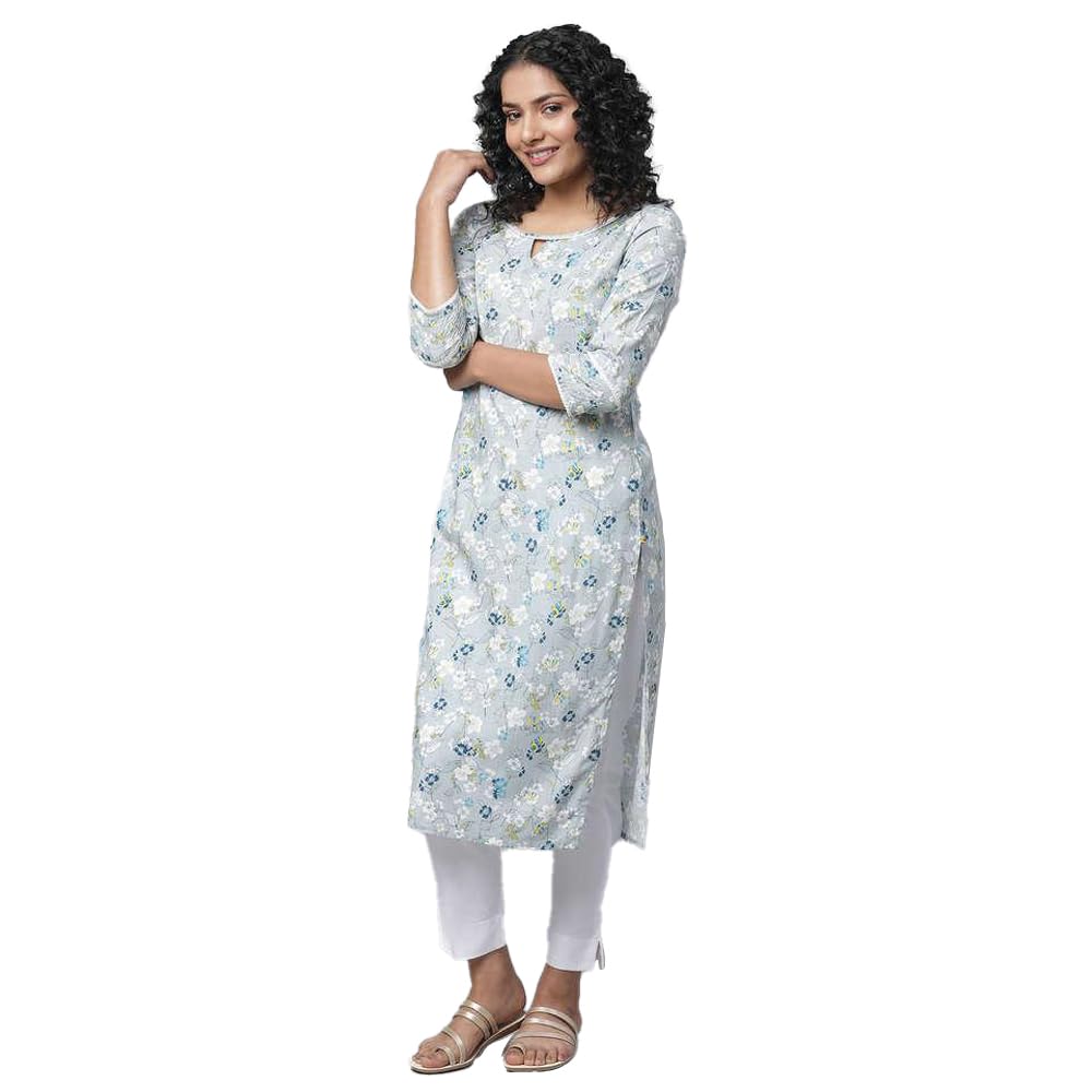 Aurelia Grey Floral Printed Printed Straight Long Kurta for Women