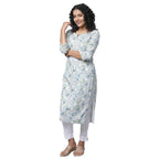 Aurelia Grey Floral Printed Printed Straight Long Kurta for Women