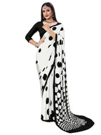 Satrani Womens Silk Crepe Printed Saree with Unstitched Blouse Piece (3083S198N_White1)