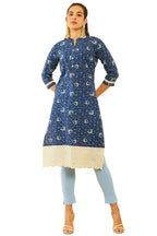 Soch Womens Indigo Cotton Floral Printed Straight Kurta