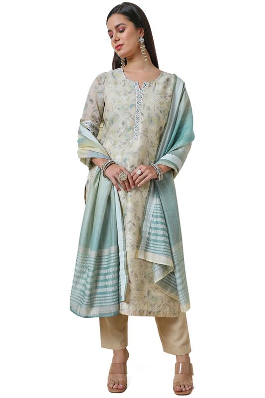 Soch Women Chanderi Botanical Print Suit Set with Dupatta