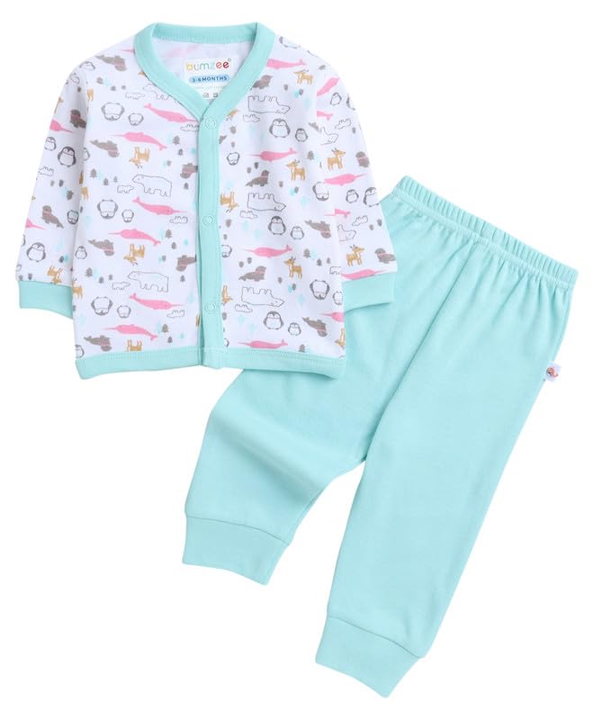 Bumzee Mint Green & White Baby Girls Full Sleeves Jabla & Pyjama Set (Peb8854E-Mgn.Wht)