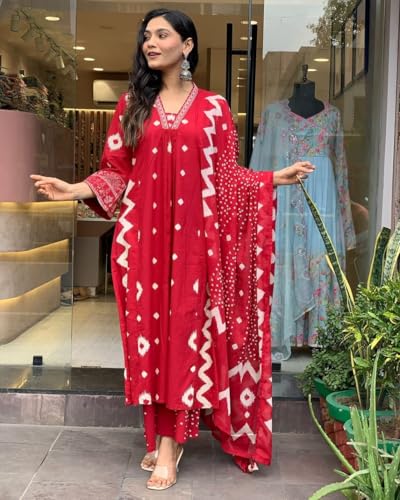 Lookmark WomenS Cotton Blend Zigzag And Dotted Print Kurta Plazzo Set With Dupatta Suitable For Every Indian Occasion (Az-Lm-Og