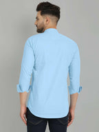 Royalscout MenS Cotton Blend Full Sleeve Short Kurta With Mandarin Collar Sky