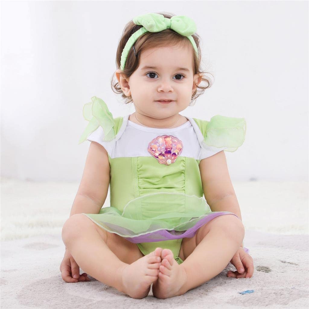 Dressy Daisy Infant Baby Girl Green Fairy Romper Costumes Onesie Dress Bodysuit with Headband Halloween Birthday Party Fancy Out