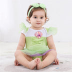Dressy Daisy Infant Baby Girl Green Fairy Romper Costumes Onesie Dress Bodysuit with Headband Halloween Birthday Party Fancy Out