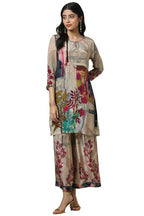 Soch Womens Beige Crepe Abstract Print Co-Ord Set With Beads