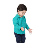 Fabindia Baby Fitted Boy Teal Cotton Hand Block Printed Straight Shirt (102709101