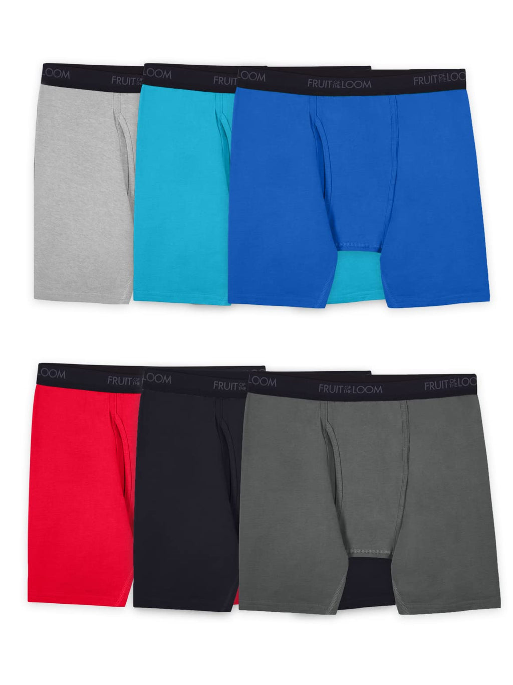 Fruit of the Loom Men's Tall Tag-Free Underwear, Big Man-Cotton Stretch Boxer Brief-6 Pack Red/Blue/Grey, 3X-Large