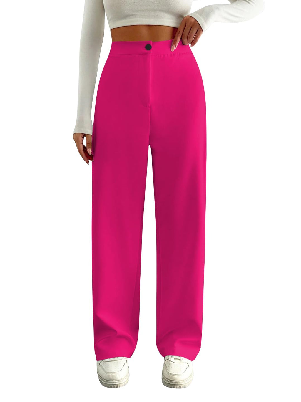 Toochki High Waist Trousers for Women  Korean Style Formal Pants | Elegant Workwear for Office, College & Events Pink