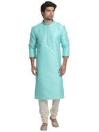 Manyavar Jacquard Print Knee Long Full Sleeves Kurta And Pyjama Set For Men - (Light Green, X-Large)