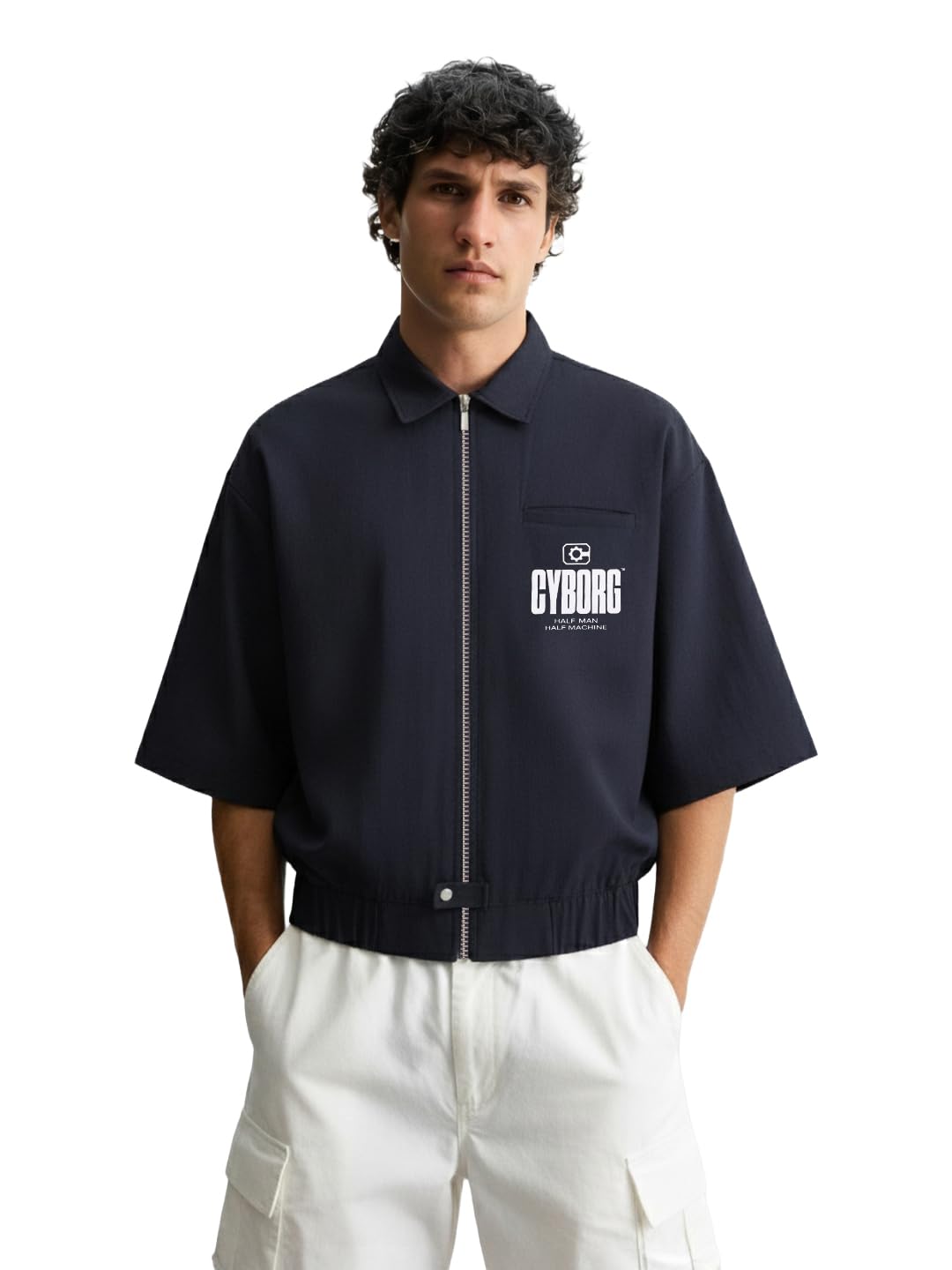 The Indian Garage Co Mens Warnter Bros Oversized Solid Stretchable Shacket Jacket