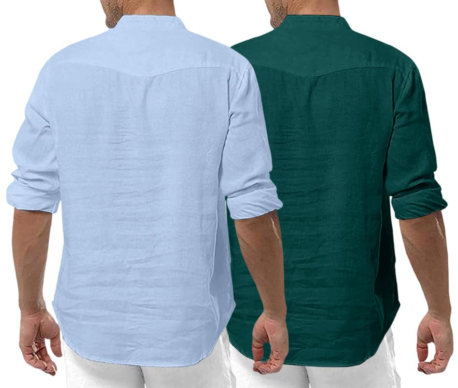 Macsivo MenS Cotton Blend Kurta | Band Collar | Casual | Plain | Formal | Full Sleeve | Summer | Regular Fit - (Combo Pack Of 2