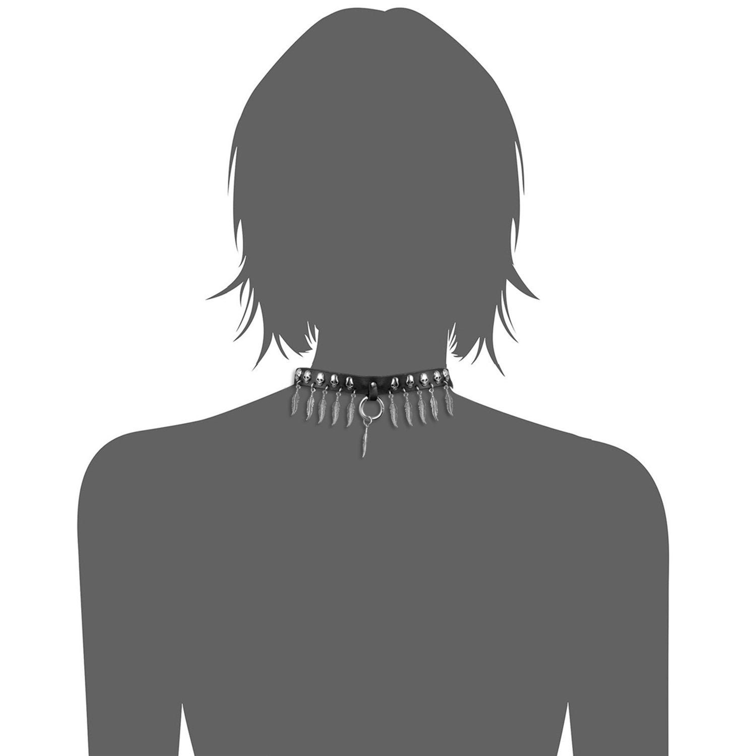 OIDEA Halloween Cosplay jewelry Womens Gothic Leather Choker Collar Necklace,Ring Feather,Skull Pendant Punk Rock Necklace, Hall